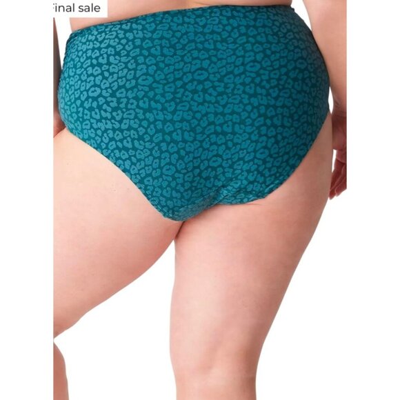 Foldover Waist Swim Brief Lane Bryant Cacique Green Leopard Print Bottom Size 34 - Picture 3 of 8